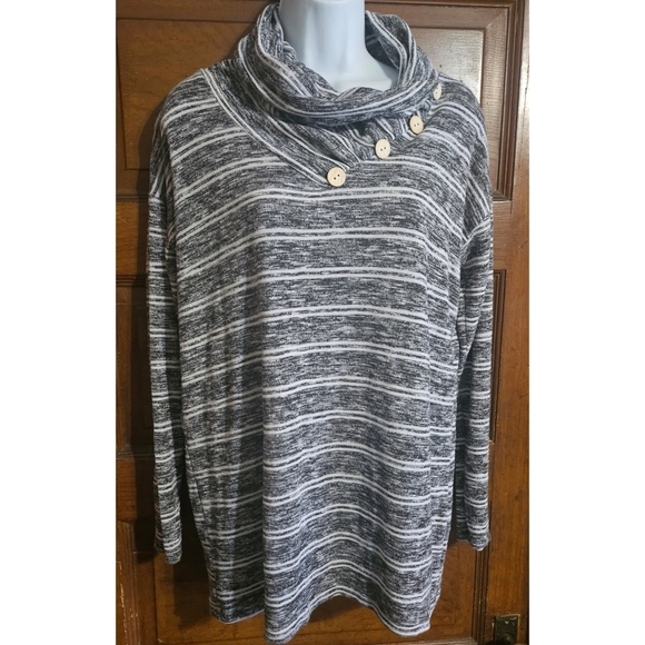 Woman's Cowl Neck with Wooden Button Detail Top - Picture 1 of 8